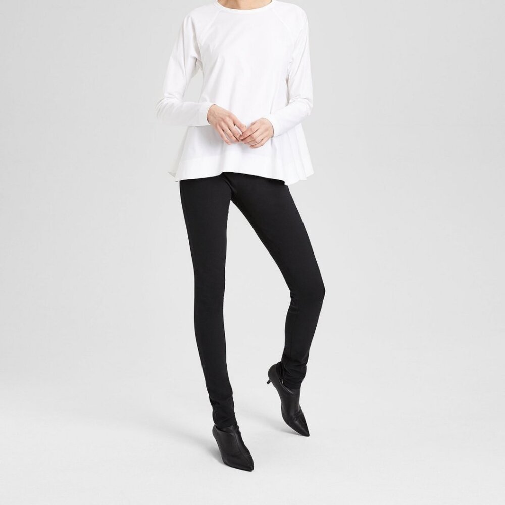 Theory Black High Waist‎ Bi-Stretch Cotton Legging Ankle Zip Minimalist Preppy